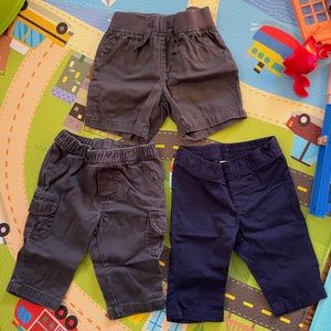 Infant boy 0-3 lot of 3 Cherokee Carters jeans cargo blue pants grey gray shorts